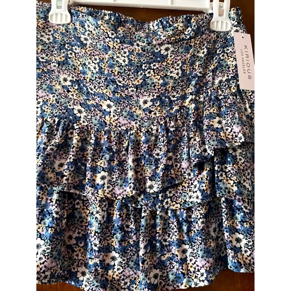 Kirious Los Angeles Floral Mini Skirt Ruffle Tiered Elastic‎ Waist Blue Size S - Picture 3 of 9
